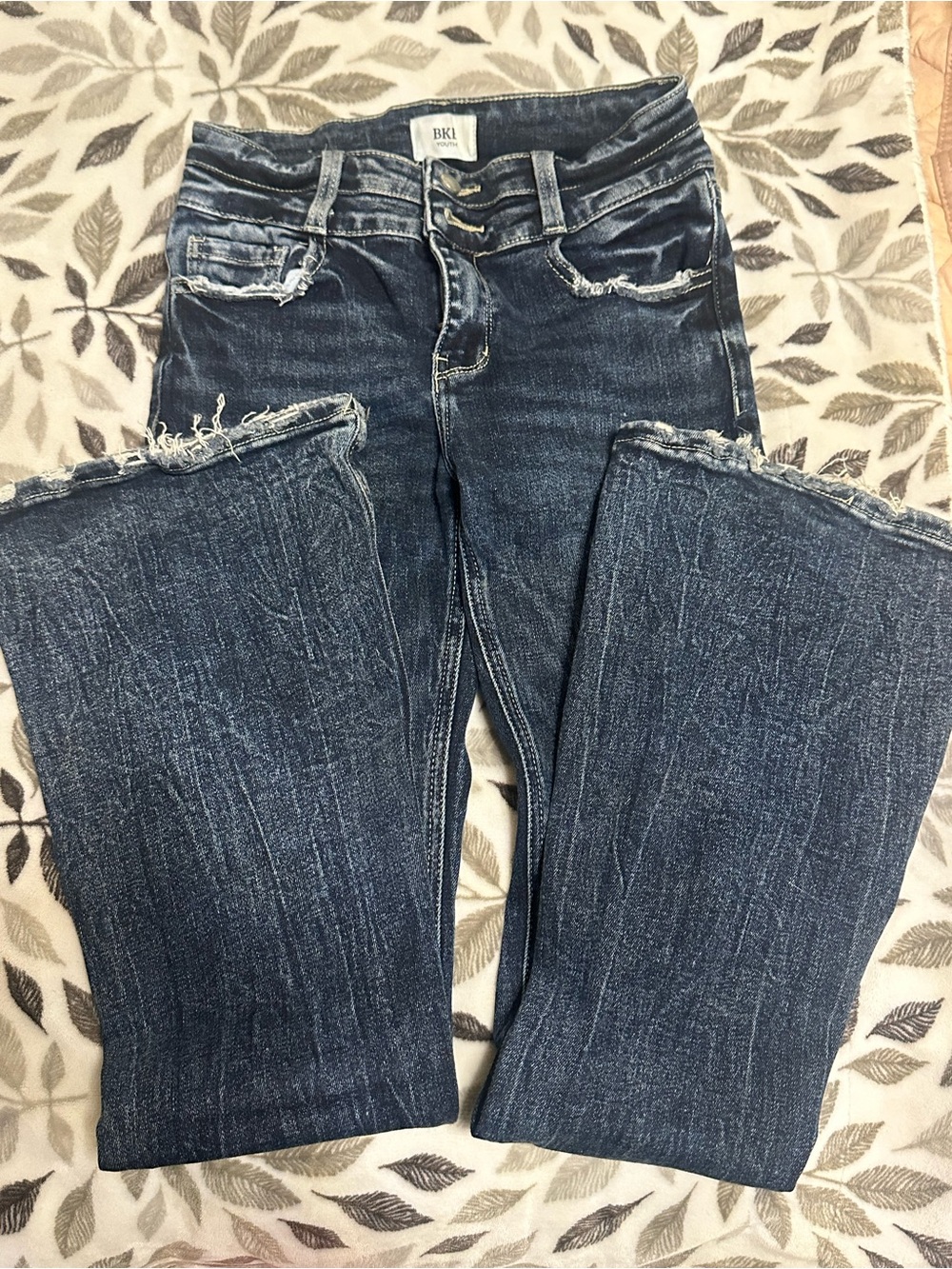BKE Dark Blue Frayed Wide Leg Jeans
